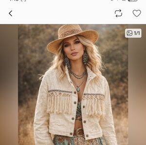 Boho Cream Fringe Embroidery Denim Jacket